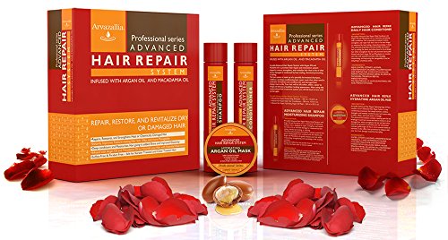Advanced Hair Repair Shampoo, Conditioner and Deep Conditioner Mask System Set for Dry or Damaged Hair with Argan and Macadamia Oil by Arvazallia - Sulfate Free