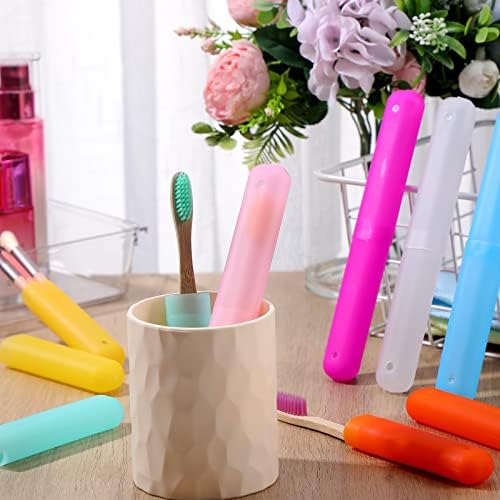 90 Pack Travel Toothbrush Case Holder Bulk Breathable Portable Toothbrush Storage 7 Assorted Color Plastic Toothbrush Container for Home Outdoor Traveling Trip Camping, 8 x 1.2 Inch