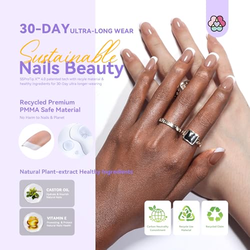 SAVILAND French Gel Nail Kit: Long-lasting Extra Short Square Press On Nails for Women Thick & Perfect Nude French Gels Tips Chip-Free Sturdy-Fit Solid Nail Glue Gel U V/LED Lamp Nail Supplies