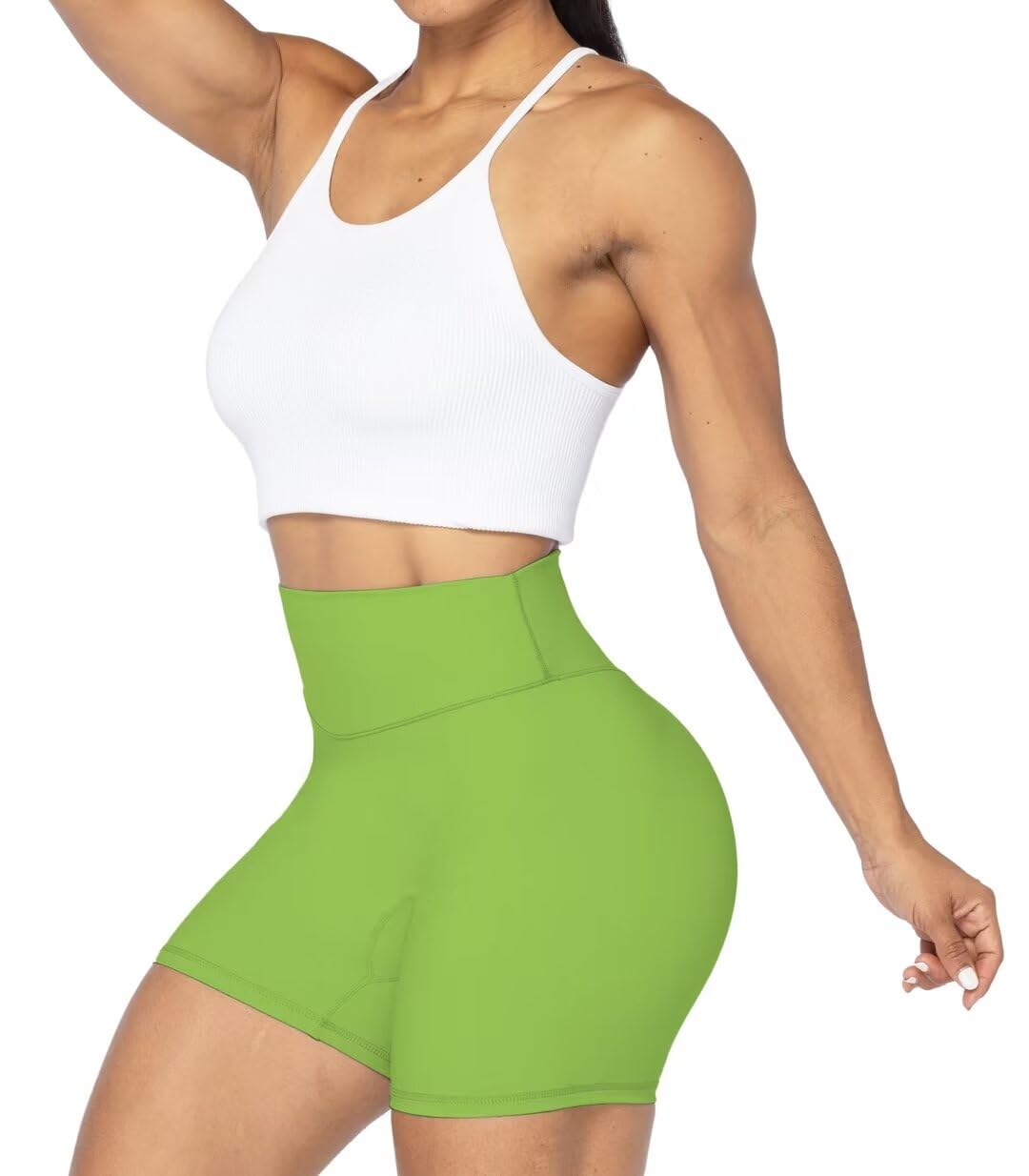 Sunzel No Front Seam High Waist Biker Shorts for Women, Squat Proof Yoga Workout Gym Bike Shorts 5" Greenery X-Small
