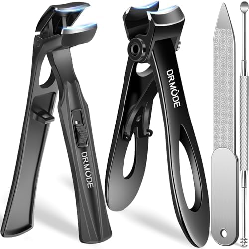 Toenail Clippers for Thick Nails for Seniors, Angled Head Long Handled Toe Nail Clippers for Seniors Men with Wide Jaw Opening, Heavy Duty Large Finger Nail Clippers Adult Cutter with Catcher, Black