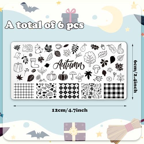 Whaline 6Pcs All Holiday Nail Art Plates Valentines StampTemplates Set Winter Christmas Fall Nail Plates Stamping for Xmas DIY Print Manicure Salon Design Gift