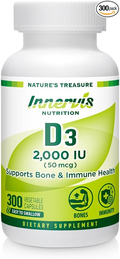 Vitamin D3 2000 IU (50 mcg) 300 Vegetable Capsules Support Healthy Bones Teeth Immune System Supplement
