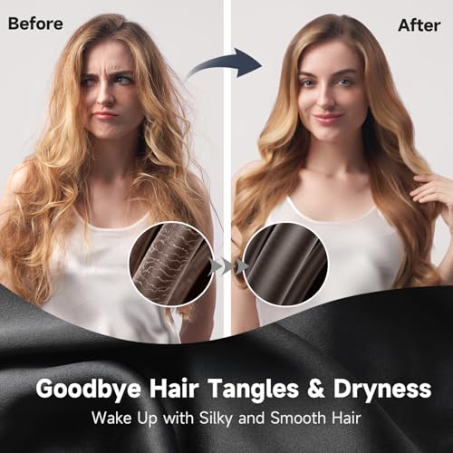 Umisleep Double-Sided 100% 22 Momme Mulberry Silk Bonnet for Sleeping Women, Large Silk Hair Wrap for Long Curly Hair, Non-Slip Sleep Cap with Adjustable Band, Black