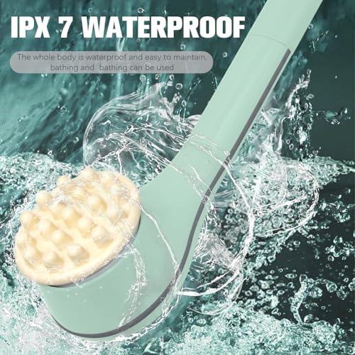 Electric Body Brush, Electric Shower Scrubber, Long Handle Body wash applicator, Silicone Back Brush, 6 Shower Brush Heads ，for Cleaning, Massage and Exfoliation (Light Green)