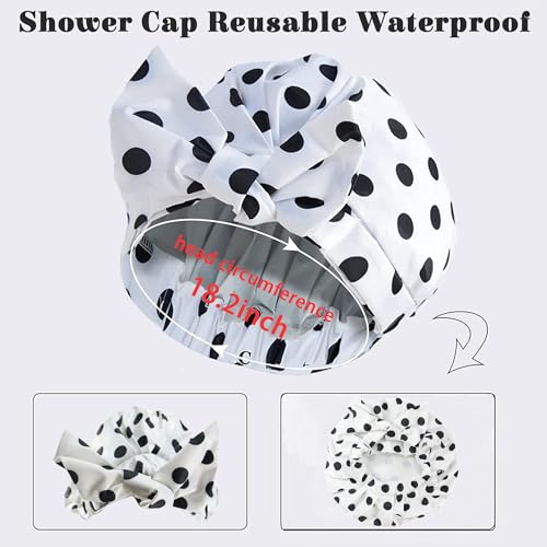 Luxury Shower Cap for Women, Shower Caps for Women Reusable Waterproof, Hair Cap for Shower, Large Adjustable Bowknot Bath Cap for Long Hair Braids