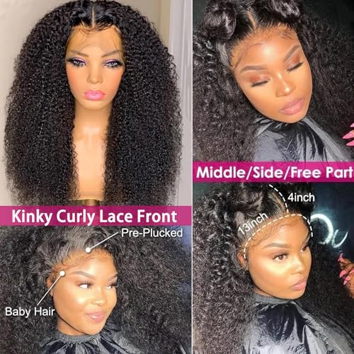 24 Inch Kinkycurly Wig Human Hair 13x4 Lace Front Wigs 180 Density Glueless Wigs Human Hair Pre Plucked Brazilian Kinky Straight Wig Lace Frontal Wigs for Black Women Virgin Human Hair