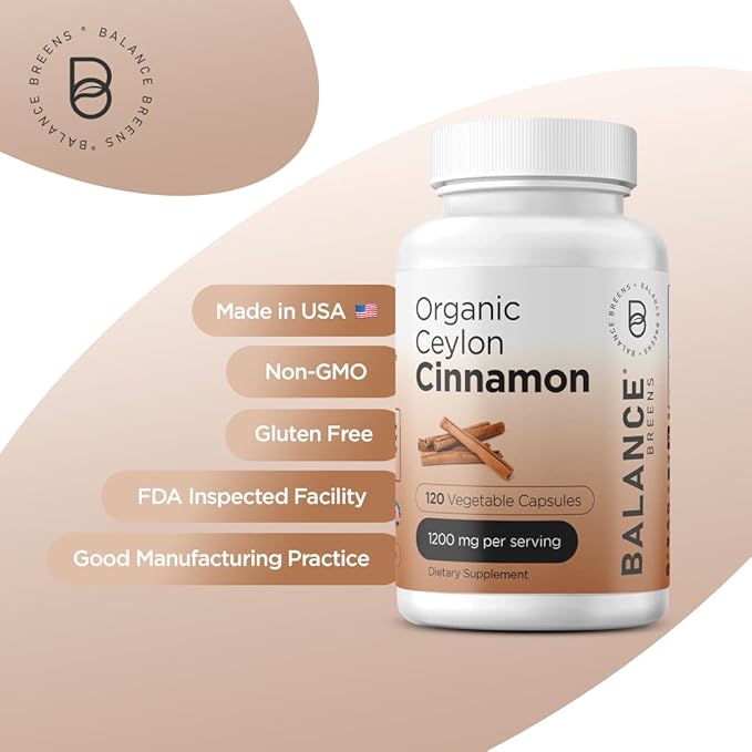 Balance Breens Organic Ceylon Cinnamon 1200mg + Pure Hyaluronic Acid 250mg with Vitamin C 50mg Supplement Combo