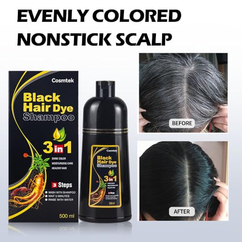 Black Hair Dye Shampoo for Gray Hair, Semi-Permanent Hair Color Shampoo for Women and Men, Herbal and No Ammonia, 3 in 1-100% Grey Coverage(16.9 Fl oz)