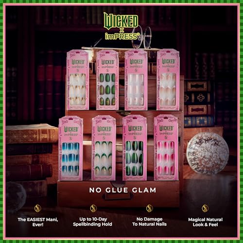 WICKED X imPRESS Press On Nails, ‘Perfectly Pink’, Pink, Medium Almond, New Improved Adhesive, Up To 10 Day Hold, Includes 30 Fake Nails, 1 Prep Pad, 1 Manicure Stick, 1 Mini File
