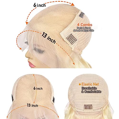 613 HD Lace Frontal Wig 13x6 200 Density, Blonde Lace Front Wigs Human Hair, Pre Plucked Bleached Knots with Baby Hair Natural Hairline Body Wave 613 Lace Front Wig Human Hair (28 Inch)