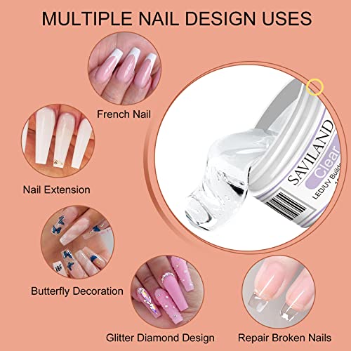 SAVILAND Builder Nail Gel Kit: 4 Colors Thickening Builder Nail Gel Clear White Pink Nudes Nail Strengthener Soak Off U V Extension Gels with 100PCS Forms Brush Pen Manicure Tools Home Salon DIY