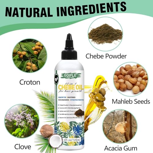 Natural Chebe Hair Oil for Hair Growth Chebe Oil Moisturizer for Scalp, African Chebe Powder for Hair Growth Stronger, Thicker, Longer Hair, 10 in 1 Chebe Hair Growth Oil Braid Bonnet for Sleeping