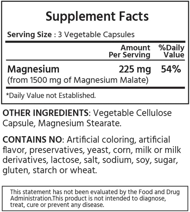 Magnesium Malate 1500mg 240 Vegetable Capsules.