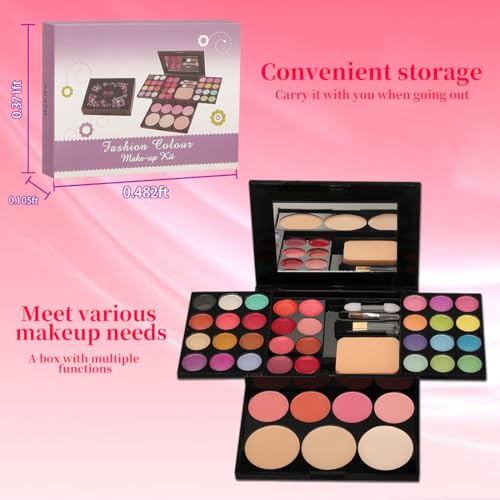 Beauty Full Face Palette Makeup Kit 24 Color Eyeshadow Palette, 8 Lip Gloss, 4 Blush, 3 Dual Powder, with Brushes & Mirror | Travel Friendly Professional Cosmetic Set with Shimmer Shades