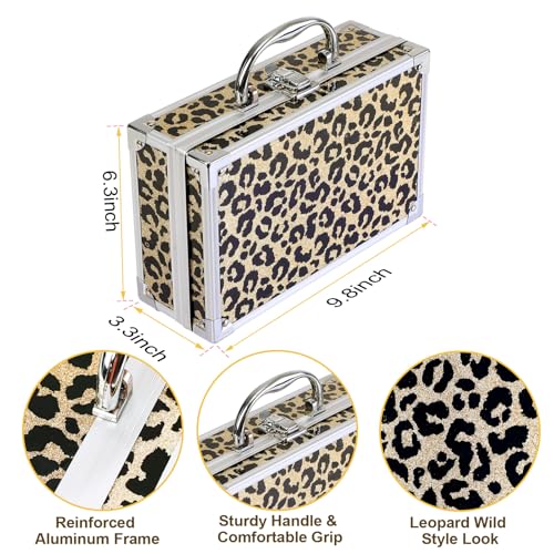 Anpro All-In-One Makeup Carry Case with Pro Teen Makeup Set, Full Starter Cosmetics Kit with Makeup Brushes, Lipsticks, Eye Shadows Palette, Blushes, Glitter Gel-Yellow Leopard