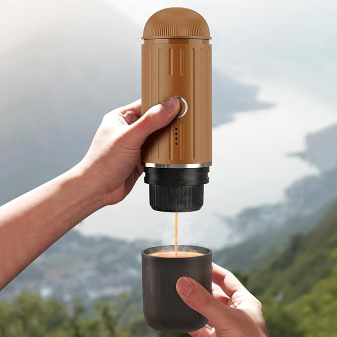 BENFUCHEN Portable Espresso Machine For Travel, Self-Heating Electric Espresso Maker, 19 Bar Portable Electric Espresso Machine For Camping On the Go For Ground Coffee and NESPRESSOpods, Brown