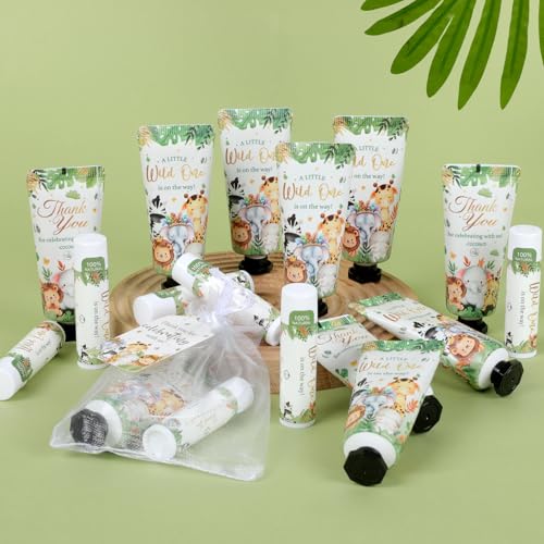 50 Pack Bulk Hand Cream and Bulk Lip Balm Gifts Sets, Baby Shower Favors and Bridal Shower Favors for Guests with Thank You Card and Organza Gift Bags, Birthday Gifts, Appreciation Gifts (Animal)
