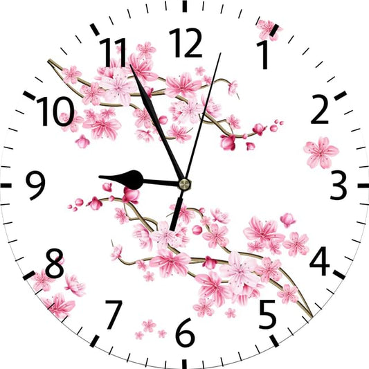 Cherry Blossom Wall Clocks Battery Operated Silent Non-Ticking,Vintage Round Floral Clock Decorative for Home Kitchen Living Room Office Bathroom Bedroom(10 Inch)