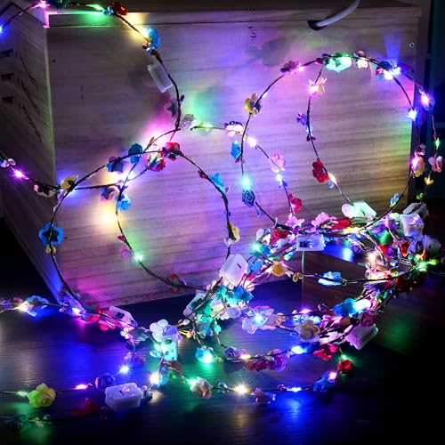 30 Pcs LED Flower Crown Headband,led Headbands,Light Up Flower Headbands for Women,Garlands Glowing Floral Wreath Crowns for Weddings,Halloween,Birthdays,Role-Playing,Beach Parties，Christmas