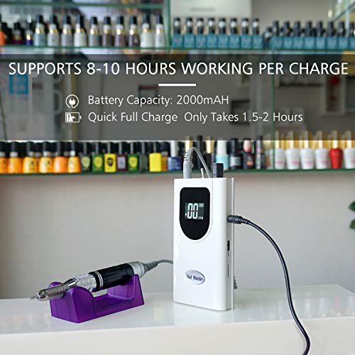 35000RPM Portable Nail Drill Machine, HoMove Professional Rechargeable Efile Nail Drill, Low Heat Electric Nail File for Acrylic Nail Natural Extension Poly Nail Gel