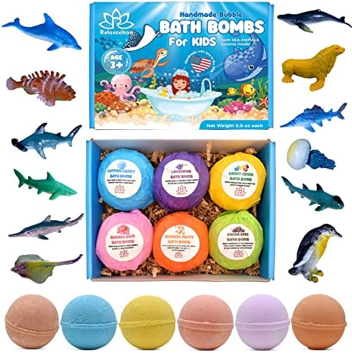 Made in USA Bath Bombs for Kids Surprise Toys Inside SEA Animals - 36 Ocean Toys Like Shark or Jellyfish | Natural Safe Bath Bombs Gift Set for Girls & Boys - Multicolored Organic Bubble Bath