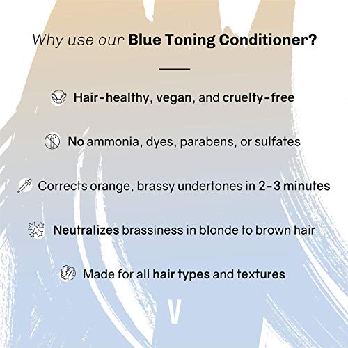 oVertone Haircare Blue Toning Conditioner - Neutralizes Brassiness for Blonde to Light Brown Hair - Deeply Hydrating Formula with Shea Butter & Coconut Oil - Vegan, Cruelty-Free, Paraben-Free - 8 oz