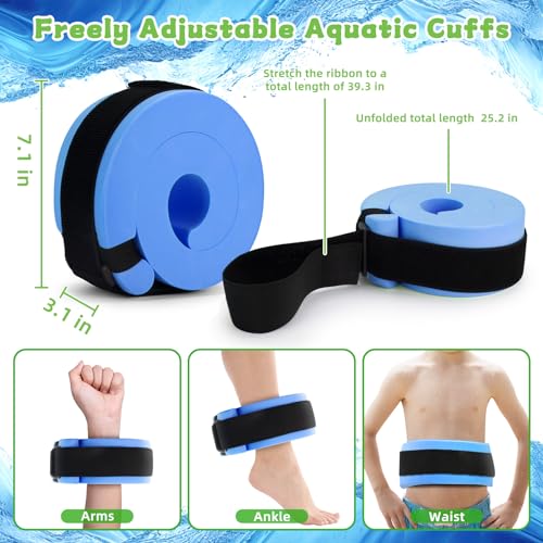 Water Aerobics Set for Aquatic Exercise, Pool Fitness Equipment Foam Water Dumbbell Set, New Upgrade Aquatic Dumbbells and Foam Swim Aquatic Cuffs, Water Workout Fitness Tool, Blue
