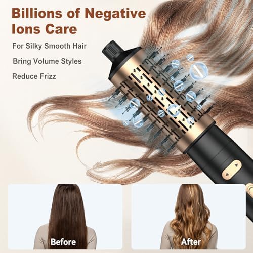 Blow Dryer Brush,3 in 1 Rotating Hair Dryer Brush Spinning with Detachable Brush(2" & 1.5"),3 Heats and 2 Speeds Rotating Hot Air Brush for Curl,Straight