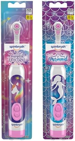 Spinbrush Mermaid & Unicorn Kids Electric Toothbrush 2-Pack, Battery-Powered, Soft Bristles