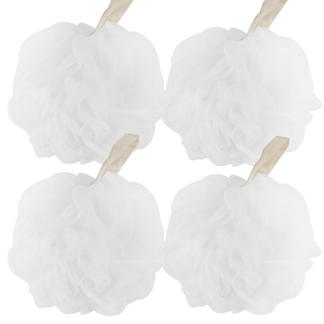 Fu Store Loofah Sponge Shower Loofahs 50g Bath Sponges Mesh Balls for Body Scrubber Exfoliator Wash Back Scrubbers Bathroom Men Women - 4 Cleaning Bathing Accessories (50g White 4 Pack)