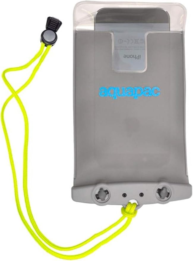 Aquapac Waterproof Phone Case, Medium, Grey, Lanyard, iPhone and Android, Made in The UK, Hiking, Mountain Biking, Running Accessory, Travel Essential, 5 Year Warranty. IPX8 Certified to 30 ft deep.
