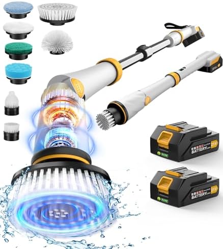 4000mAh Battery Electric Spin Scrubber, 1200 RPM Power Electric Scrubber for Cleaning,3 Speed Adjustable Handle Cordless Shower Cleaning Brush.