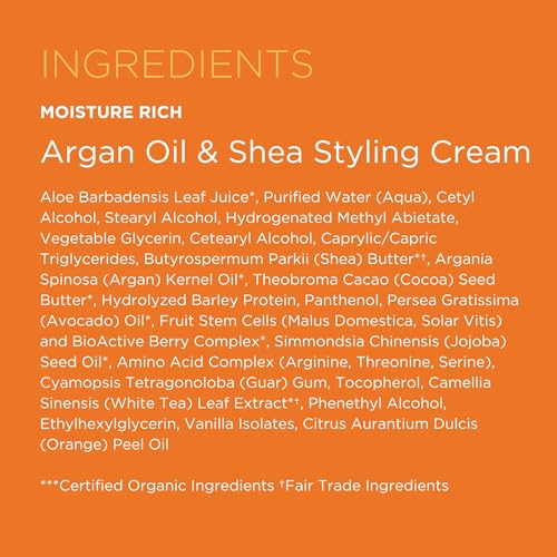 Andalou Naturals Styling Cream Ounces, Argan Oil & Shea, 6.8 Fl Oz