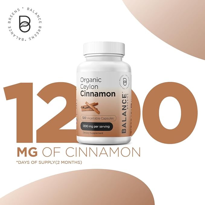Balance Breens Organic Ceylon Cinnamon 1200mg + Pure Hyaluronic Acid 250mg with Vitamin C 50mg Supplement Combo