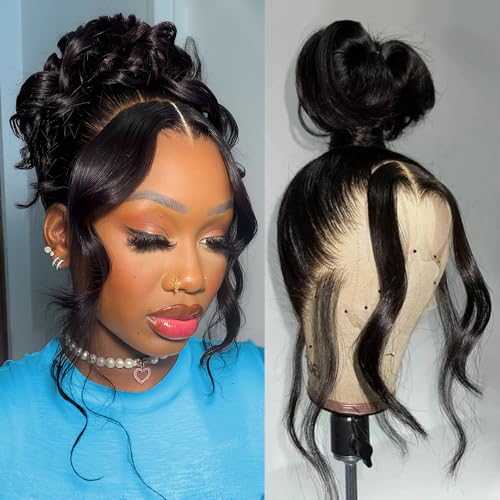 30 Inch 360 Lace Front Wigs Human Hair Invisi Strap Body Wave HD Lace Front Wigs Human Hair Pre Plucked Drawstring 360 Frontal Glueless Wigs for Women 180 Density Full Lace Wig