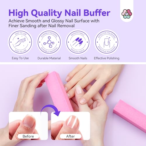 SAVILAND 100% Acetone Nail Polish Remover Kit: Ultra-Powerful Gel Remover with Cuticle Oil Rich in Castor Oil & VE for Repairing Nail, Nail File Buffer Tools for Dip Acrylic Remove Home Salon 8.45 Oz