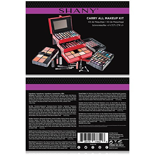 SHANY All In One Makeup Set, Eyeshadow, Blushes, Face Powder, Lipstick, Eye liners, Make up Pencils and Cosmetics Mirror - Makeup Kit With Reusable Storage Beauty Box - Red