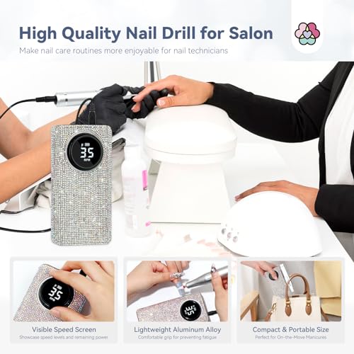 SAVILAND Professionl Nail Drill Kit: Diamond Shiny | 35000RPM Electric Nail Drill Machine | Professional Drill Bits Drill Nail File Buffer Dust Brush Expert Salon Use Manicure Pedicure