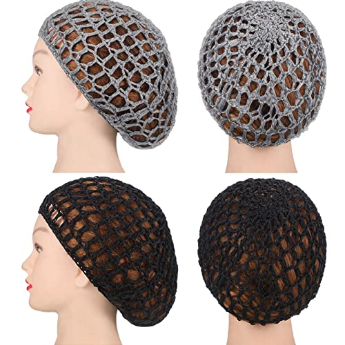 9 Pieces Mesh Crochet Hair Net Rayon Knit Snood Hat Thick Short Women Hairnet Snoods Cover Ornament for Sleeping (Black, Gray)