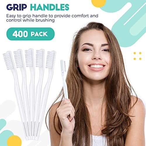 400 Pack Individually Wrapped Disposable Toothbrush Bulk Hard Bristle Adult Manual Tooth Brush Travel Toothbrushes Single Use Toothbrush for Homeless Women Men Hotels Guest Rooms, White