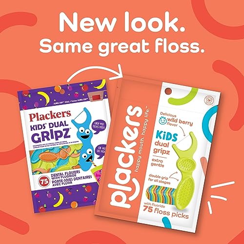 Plackers Kids Dental Floss Picks 75, Multicolor, Fruit Smoothie Swirl, Original Version, 300 Count (Pack of 4)