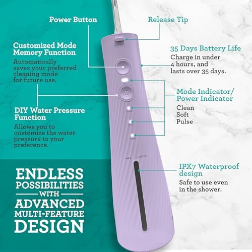 GuruNanda Lion & Lamb Kit 2.0, Electric Toothbrush with Water Flosser Combo, 4 Jet Tips, 4 Brush Heads, & IPX7 Waterproof Design for Complete Oral Care, Lavender
