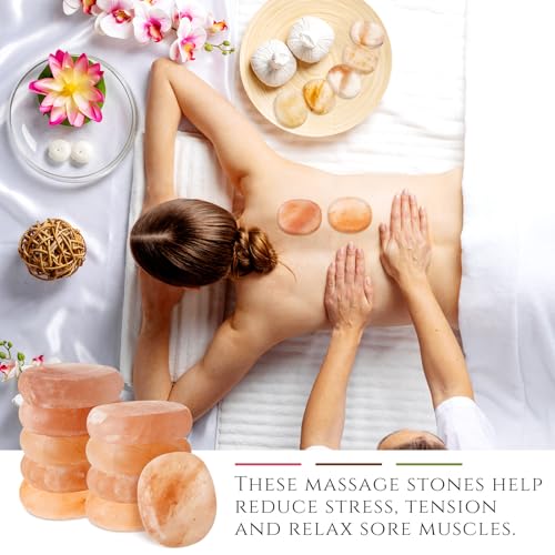 6 Pcs Flat Oval Massage Stone 3.5 x 1 x 2.6 Crystal Hand Carved Stone for Massage Therapy Himalayan Salt Massage Rocks Natural Pink Heated Warmer Stone for Spa Massage Salt and Sugar