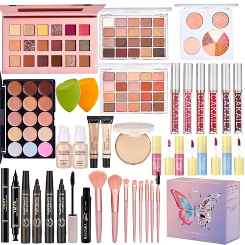 All in One Makeup Kit, Make Up Gift Set for Women, Makeup Kit for Women Full Kit, Includes Foundation Face Primer Eyeshadow Concealer Liquid Blush Lipgloss Eyeliner Mascara Cosmetic Brushes Set