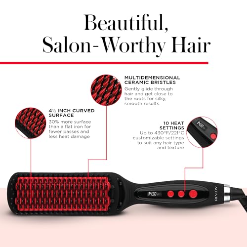 REVLON SmoothStay XL Hair Straightener - Heated Straightening Brush for Silky & Straight Long-Lasting Results, Locks in Moisture with Reduced Static & Frizz