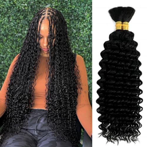 Boho Hair for Braiding Deep Wave Curly Bundles Human Hair Boho Braiding Hair Wet and Wavy Boho Braids Human Hair Extensions Real 12A Bulk 100% Human Hair for Braiding Supplies No Weft 2 Bundles 105g
