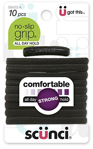 Scunci Large No Slip Elastics, Black, 10 Count (Pack of 1)