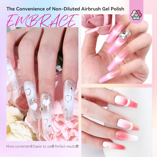 SAVILAND Airbrush Gel Nail Polish: Dilution-Free 24 Colors Airbrush for Nails Non-Acetone for Gradients Nails Blush Nails Layered Nail Art Various Pattern High Color Saturation for Home Salon Kit