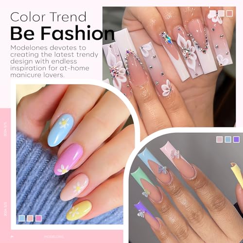 Modelones Pink Acrylic Powder Kit - 6 Colors Pastel Yellow Blue Purple Macaron Spring Cover Powder for Nail Art Extension - No Lamp Needed (A3-PearlyMint Frost)